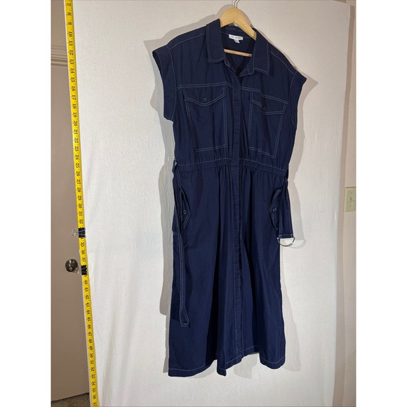 Free Assembly Dresses & Skirts - Free Assembly Shirt Dress Womens XL Navy Utility Midi Belted Cotton Lagenlook